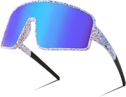004 White Frame & Blue Mirror Lens / 71 Millimeters | B0BYDD5RF6 | FEISEDY Sports Sunglasses, Polarized Oversized Shield for Women Men Youth, Baseball Cycling Running Outdoor Visor B2988
