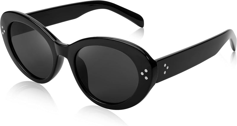 001 Black | Grey Lens / 52 Millimeters | B0B2WB963V | FEISEDY Y2k Oval Sunglasses Womens Thick Bold Retro Clout Goggles Round Cateye Shades B2313
