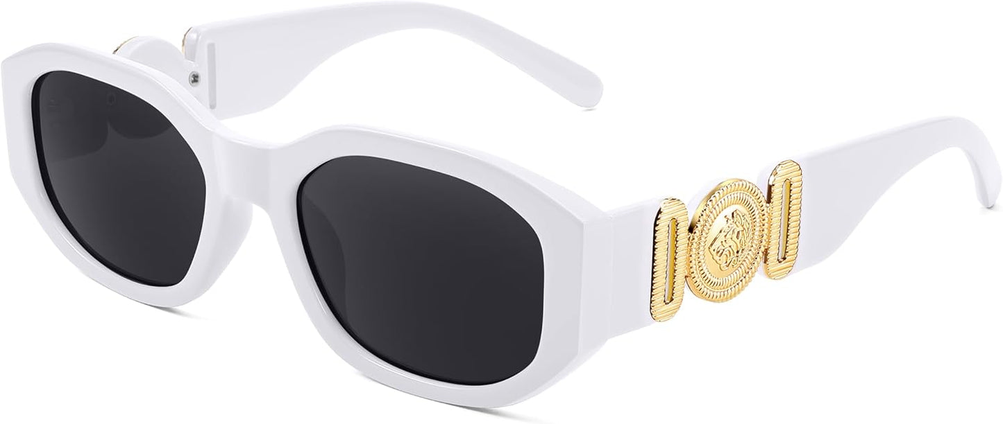 003 White Frame/Gray Lens / 54 Millimeters | B0B5V9PPQJ | FEISEDY Retro Trendy Rectangle Sunglasses Women Men Narrow Shades B2322