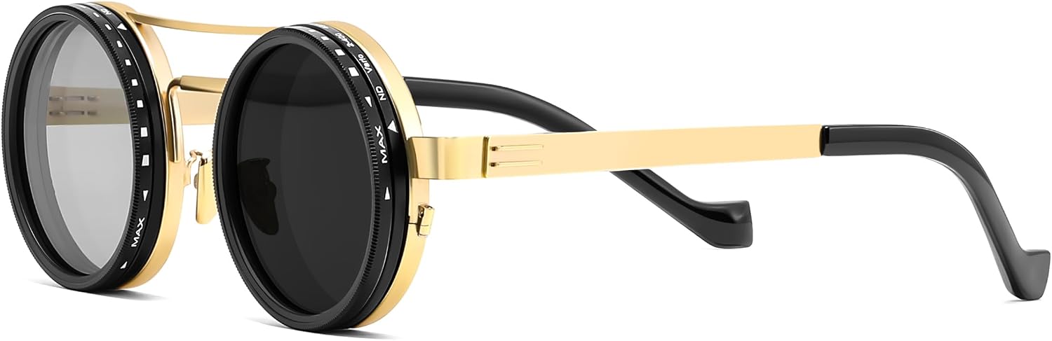 Golden Aviator 0319 / 46 Millimeters | B0FK4K26B9 | FEISEDY Adjustable Sunglasses Polarized Men, Round Metal ND Filter B1400