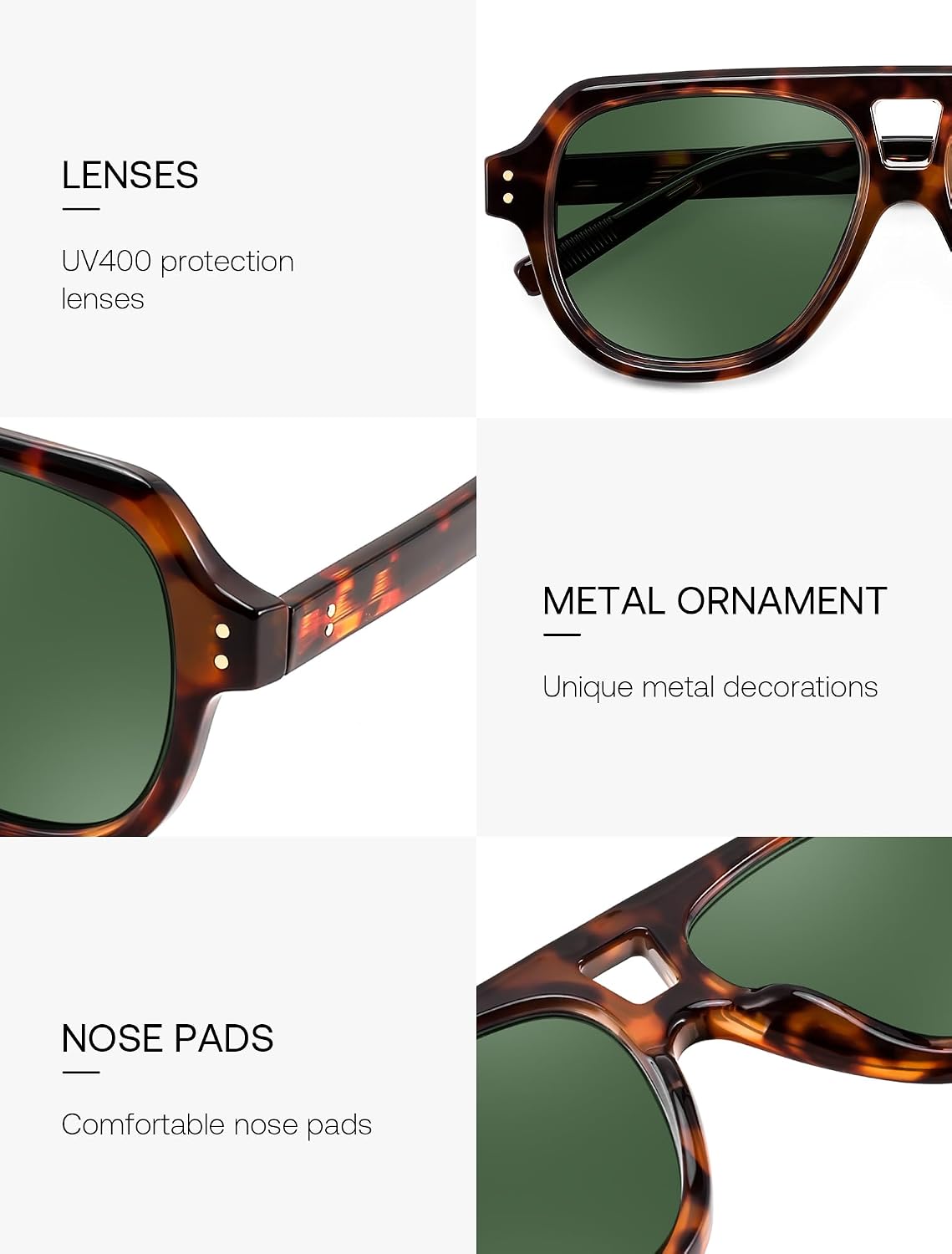 商品图片 31 | B0H1WK6BZT | FEISEDY Retro Aviator Polarized Sunglasses Men Women Trendy Square B0433