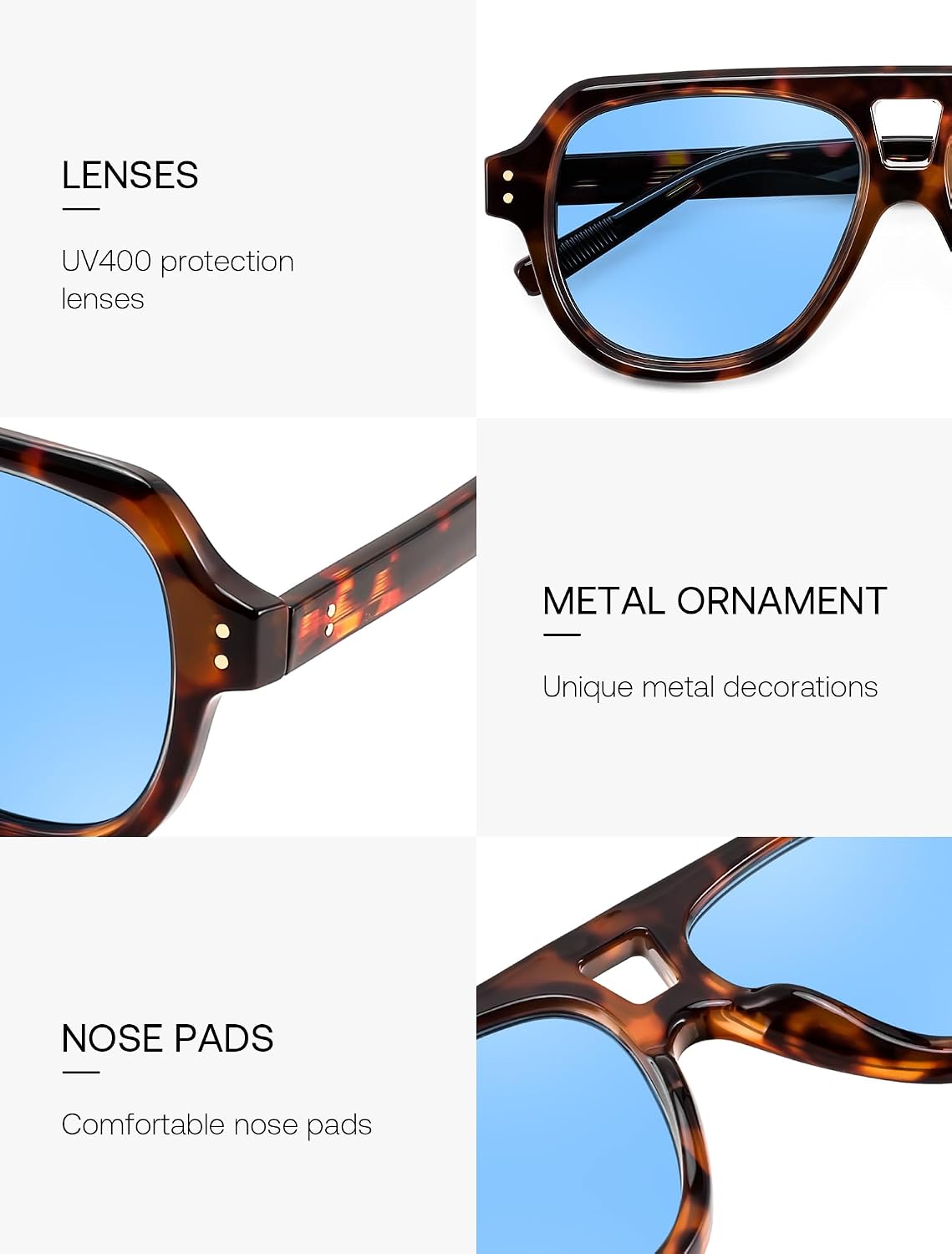 商品图片 16 | B0H1WK6BZT | FEISEDY Retro Aviator Polarized Sunglasses Men Women Trendy Square B0433