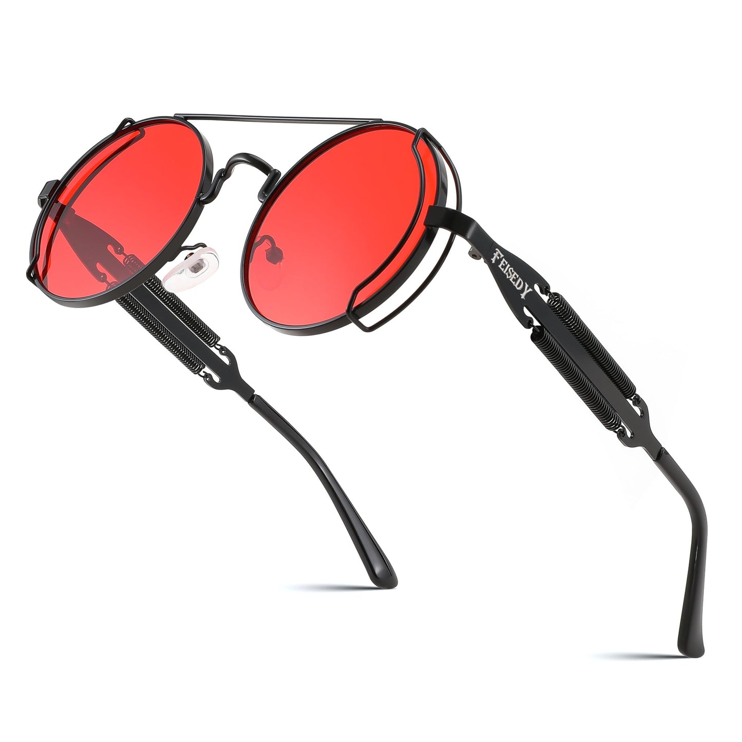 FEISEDY Aviator Sunglasses for Men Women Steampunk Round Metal Frame B2351 | UV400 HD Lens, Multiple color, Fishing, Climate 