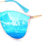 Blue Pink - Blue Revo / 58 Millimeters | B0DGC6Q2TH | FEISEDY Sunglasses for Women Men Retro Round Cateye Designer Cute Mirrored UV Protection Lens B0210