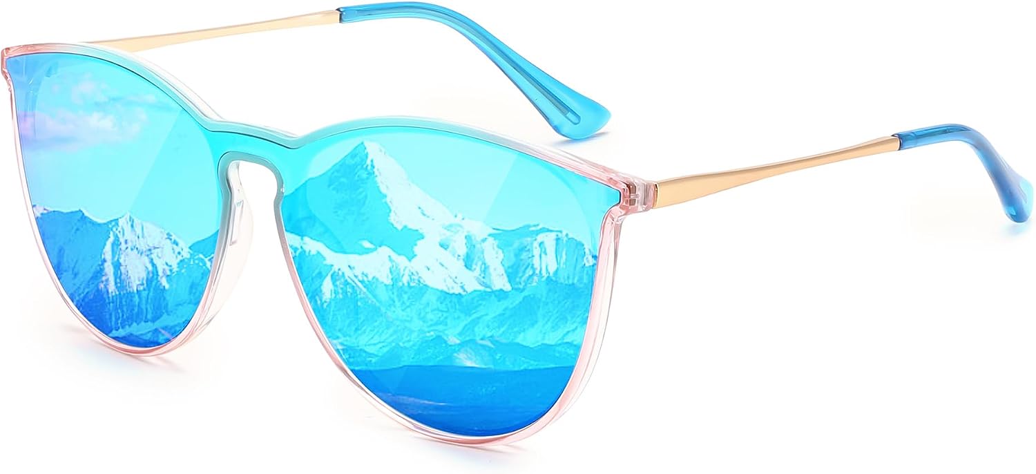 Blue Pink - Blue Revo / 58 Millimeters | B0DGC6Q2TH | FEISEDY Sunglasses for Women Men Retro Round Cateye Designer Cute Mirrored UV Protection Lens B0210