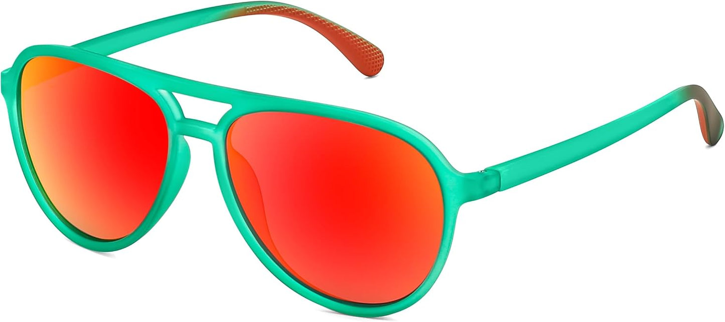 A Green/Red / 56 Millimeters | B0GFN3TCYF | FEISEDY Polarized Aviator Sunglasses for Men Women Trendy Sports B0324 | 100% UV400 protection, HD TAC lenses, Lightweight & durable, Driving, Hiking, Fishing, 50% recycled materials
