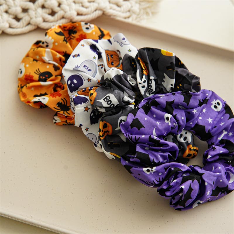 商品图片 4 | B0FP5BWS6N | Scrunchies 4-Pack – Spooky Hair Ties for Women, Boo Basket Stuffers, Festive Halloween Accessories & Gifts
