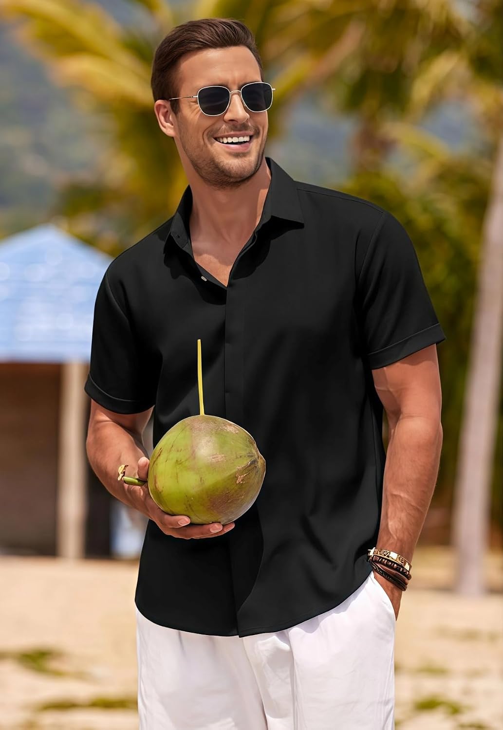 商品图片 6 | B0GD718RGQ | Men's Short Sleeve Shirts, Casual Button Down Dress Shirt Stretch Solid Formal Shirt for Men