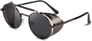 05 Gun Grey / 49 Millimeters | B07X2R1QBR | FEISEDY Steam Punk Sunglasses for Men Women Side Shield Round Steampunk Vintage Glasses Shades B2518