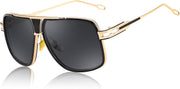 Gold Fram Black and Grey Lense / 58 Millimeters | B0DPW4TT5K | FEISEDY Sunglasses Mens Oversized Retro Metal Steampunk Shades Sunnies Fishing Driving B0272