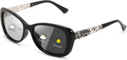A-polarized Photochromic Black / 58 Millimeters | B0D2RBY6Z9 | FEISEDY Polarized Women Sunglasses Retro Shades Photochromic Lens Sparkling Crystal Sunglasses UV400 Protection B0144