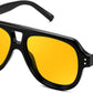 Black Frame & Yellow Lens / 55 Millimeters | B0H1WFMNWD | FEISEDY Retro Aviator Polarized Sunglasses Men Women Trendy Square B0433