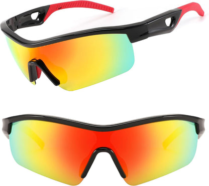 001 Black Frame & Red Mirror / 135 Millimeters | B0C7189J4Z | FEISEDY Men Sunglasses, Polarized Cycling Sunglasses, UV400 Sports Baseball Running Fishing Hiking Shades B2372