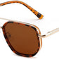 Golden Tortoise/Brown / 56 Millimeters | B0FQ4XNH3X | FEISEDY Polarized Aviator Sunglasses for Women Men Square TAC Lens B0329 | UV400 protection, Lightweight, Military-grade durability, Spring temples, Climate Pledge Friendly, Driving, Beach