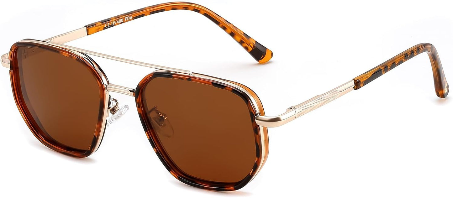 Golden Tortoise/Brown / 56 Millimeters | B0FQ4XNH3X | FEISEDY Polarized Aviator Sunglasses for Women Men Square TAC Lens B0329 | UV400 protection, Lightweight, Military-grade durability, Spring temples, Climate Pledge Friendly, Driving, Beach