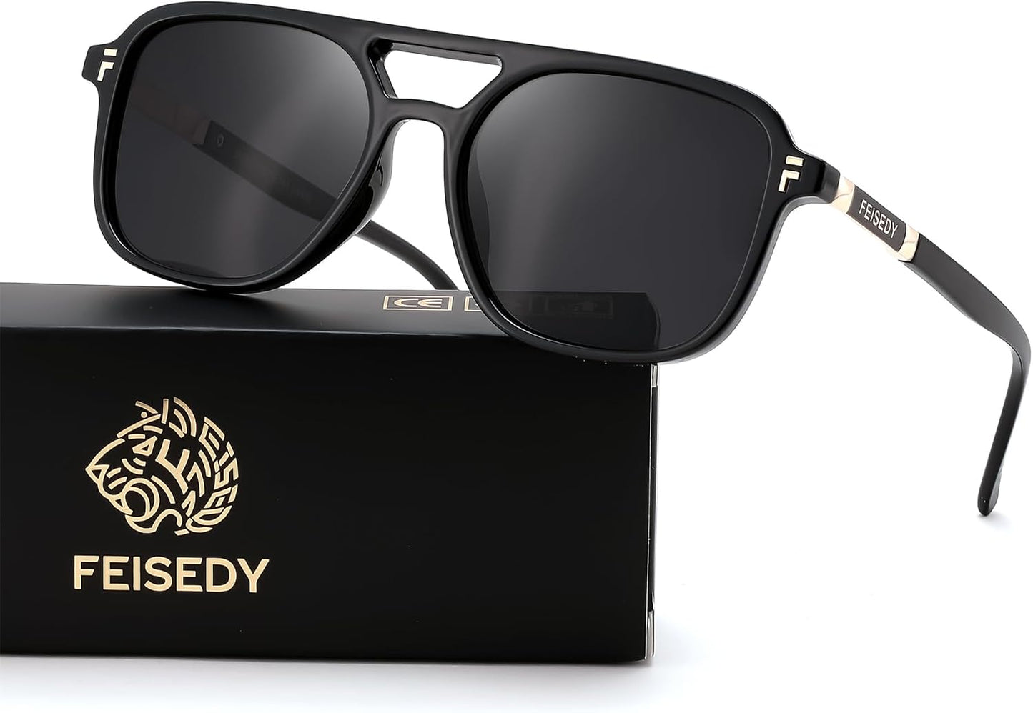 Black Frame Grey Lens / 53 Millimeters | B0H2V7NKM3 | FEISEDY Retro Polarized Aviator Square Sunglasses for Women Men UV400 B0357