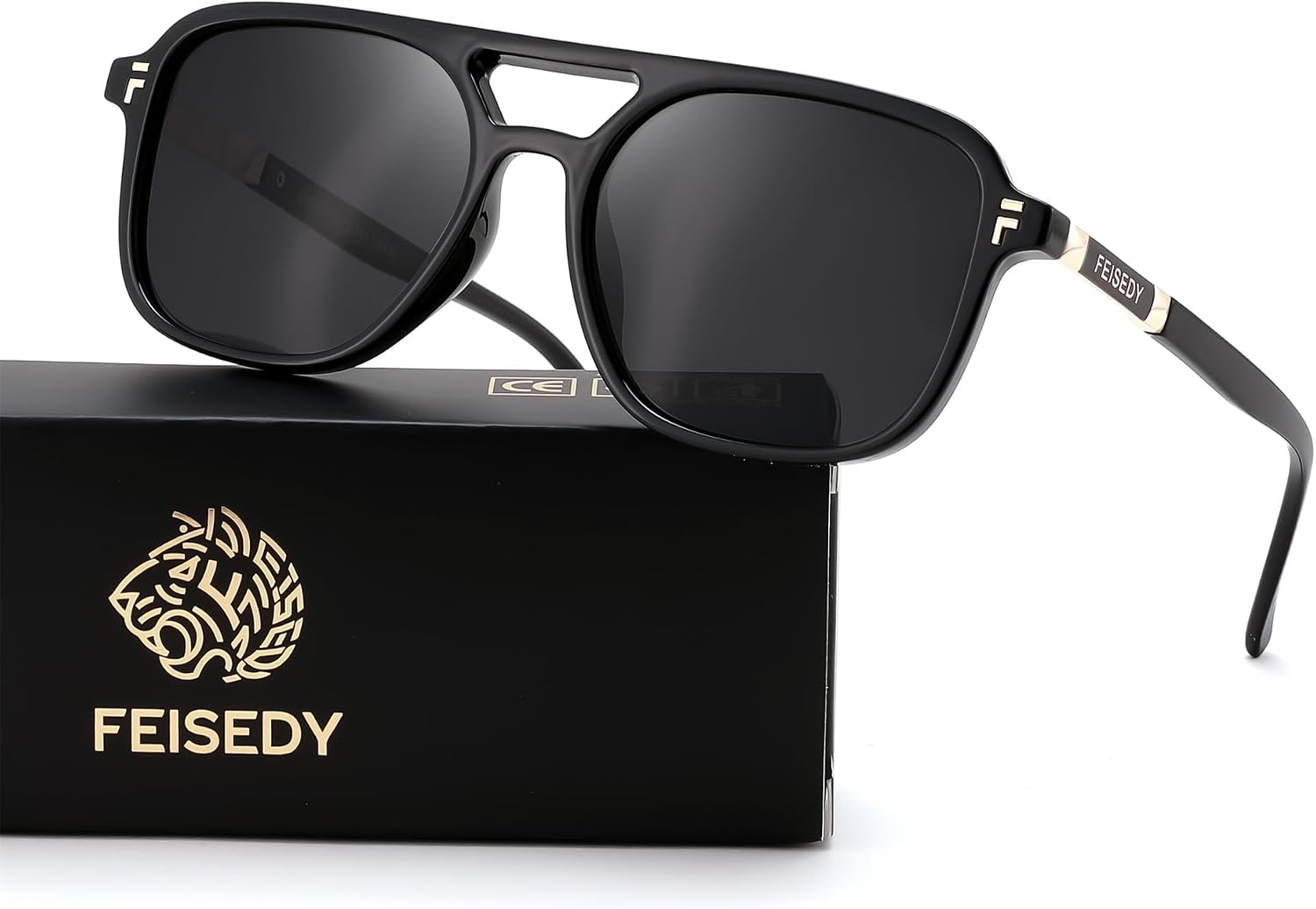 Black Frame Grey Lens / 53 Millimeters | B0H2V7NKM3 | FEISEDY Retro Polarized Aviator Square Sunglasses for Women Men UV400 B0357