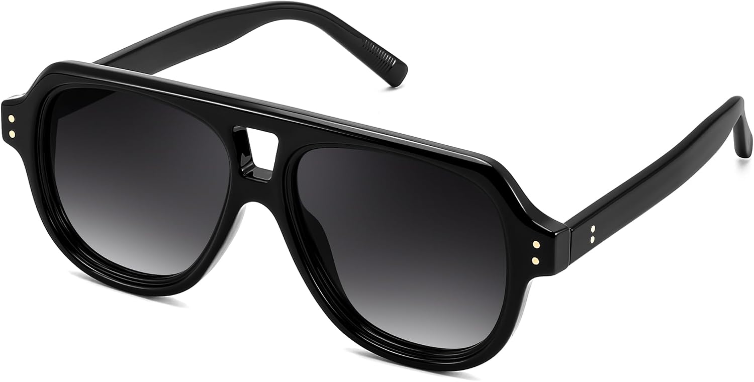 Black Frame & Gradient Grey Lens / 55 Millimeters | B0H1WQ8VQV | FEISEDY Retro Aviator Polarized Sunglasses Men Women Trendy Square B0433