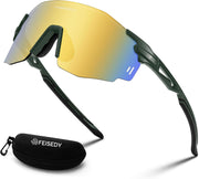 Olive Green Frame Gold Mirrored Lens / Large | B0CYZPKKW1 | FEISEDY Rimless Sports Sunglasses for Men Women Tr90 Frame for Cycling Fishing Running B0116