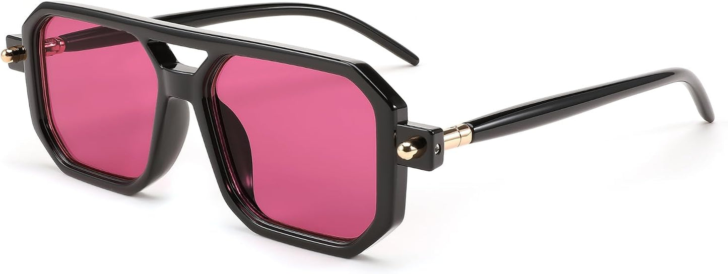 009 Black Frame & Purple Lens / 52 Millimeters | B0CHFC2B21 | FEISEDY Vintage Square 70s Flat Aviator Sunglasses Women Men Classic Retro Stylish Frame UV400 Sunglasses B2622