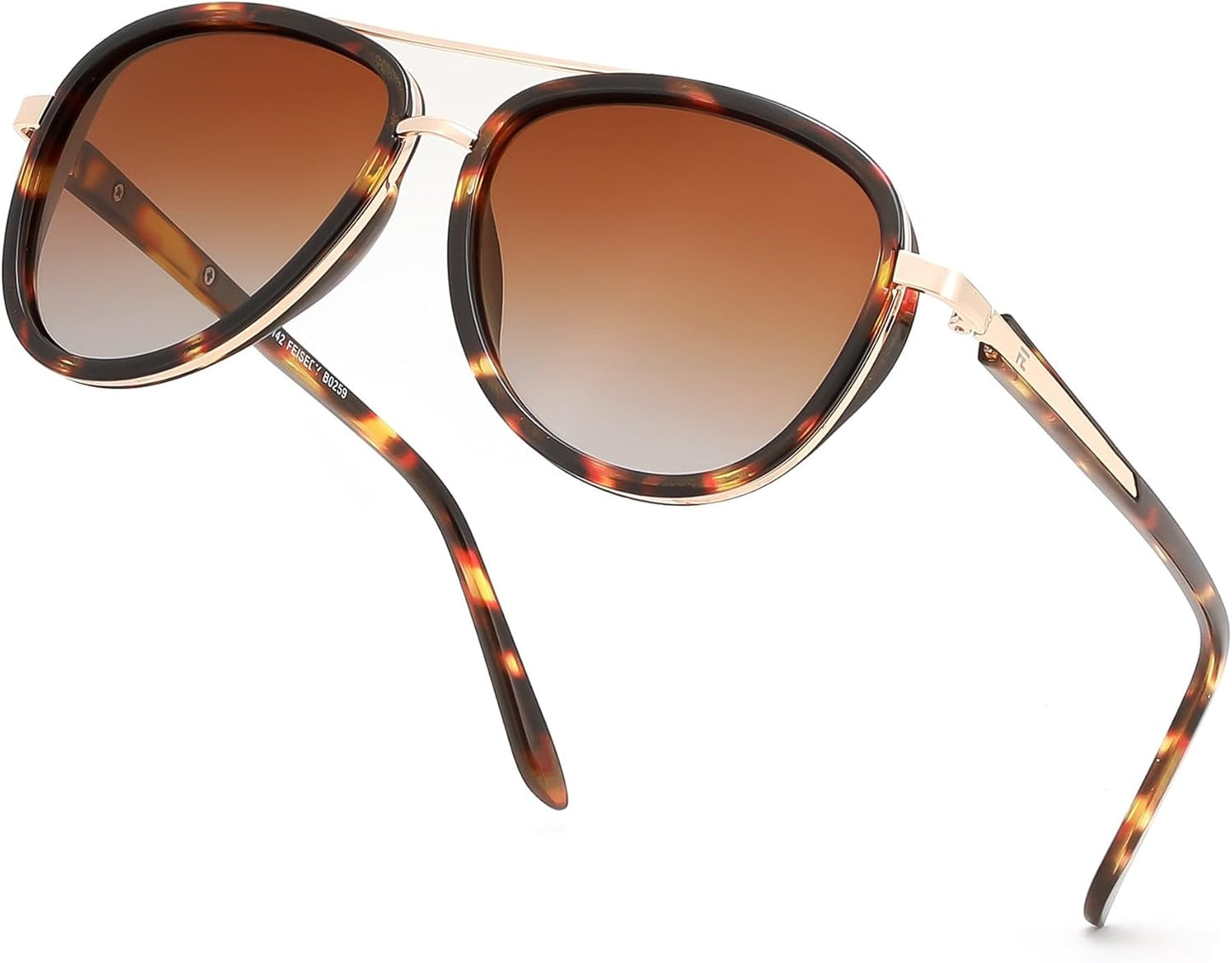 Brown Tortoise/Gradient Tea / 55 Millimeters | B0FPPSSRHX | FEISEDY Retro Polarized Aviator Sunglasses for Women Men B0259