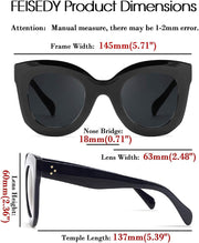 ÉÌƷͼƬ 6 | B083TZVTXV | FEISEDY Retro Oversized Square Horn Sunglasses Semi Cat Eye Butterfly Glass Big Thick Bold Frame B2572