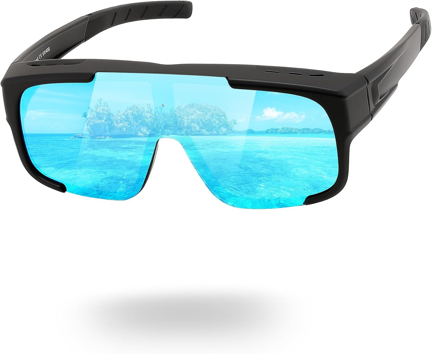 01 Black Frame/Blue Mirrored Lens / Large | B0FY35GDF7 | FEISEDY Polarized Fit Over Glasses Sunglasses for Men Women, Sports Wrap Around for Driving Cycling Fishing B0315