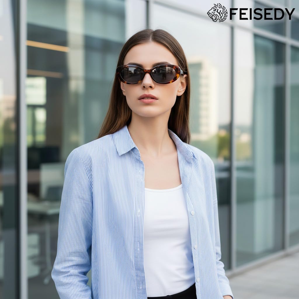 ÉÌƷͼƬ 33 | B0H2YQ7P2Y | FEISEDY Women Vintage Oval Cat Eye Sunglasses, Retro Narrow Shades B0459