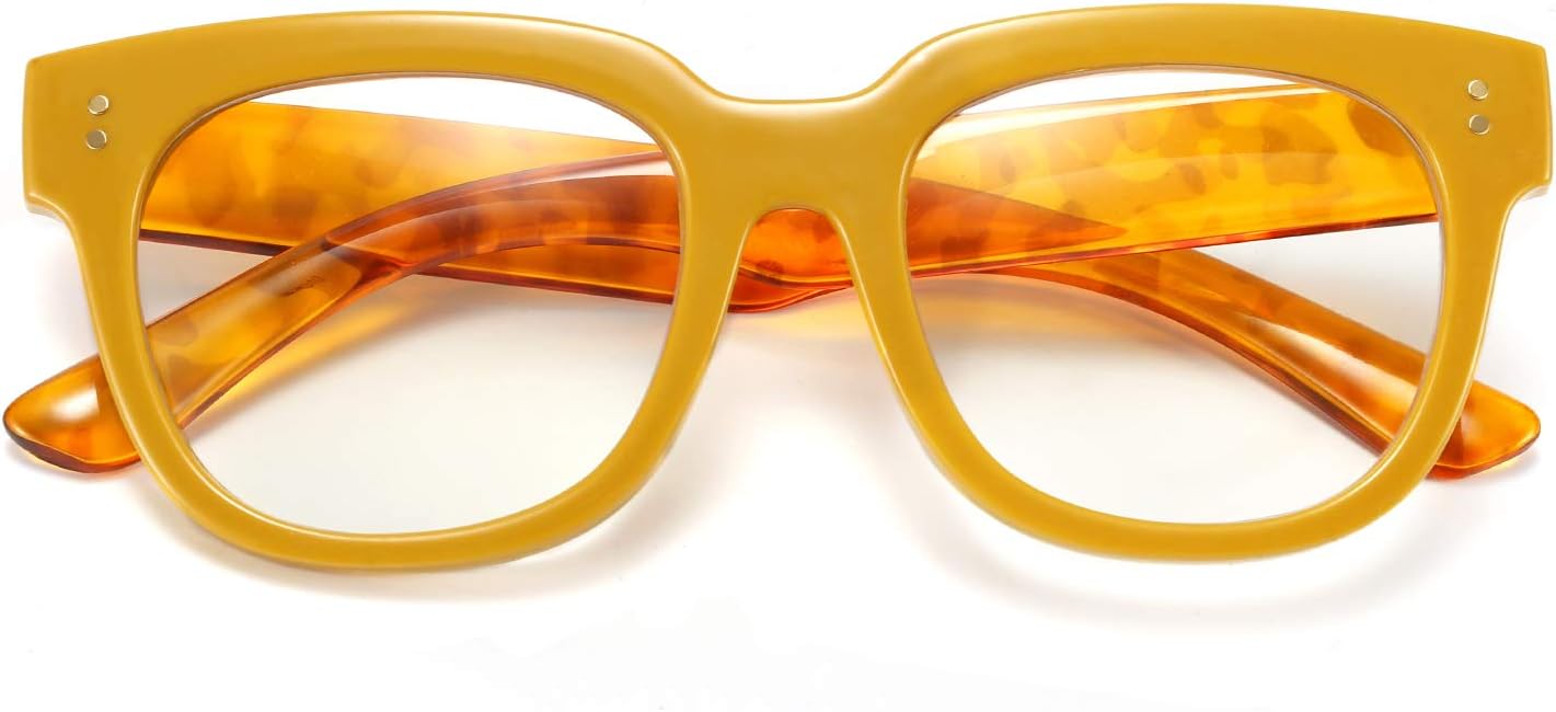 Mix Amber / 3.0 x | B089CQ7K4K | FEISEDY Retro Square Thick Big Frame Blue Light Blocking Reading Glasses Anti Glare Digital Eyestrain Reader B2523