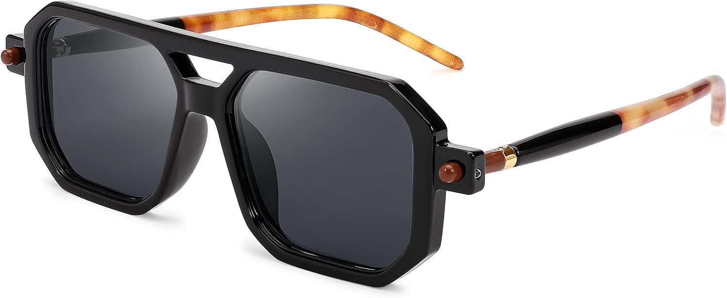 001 Black Frame & Grey Lens / 52 Millimeters | B09YTK2DQN | FEISEDY Vintage Square 70s Flat Aviator Sunglasses Women Men Classic Retro Stylish Frame UV400 Sunglasses B2622