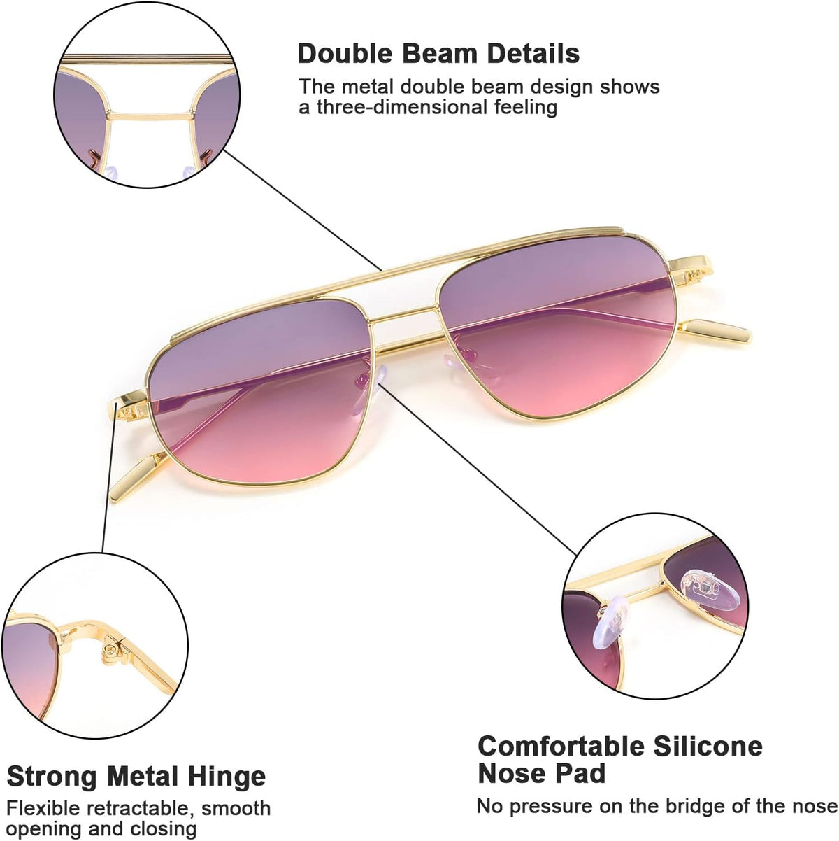 ÉÌƷͼƬ 27 | B09XDVK9DG | FEISEDY Retro Trendy Aviator Sunglasses Women Men 90s Small Vintage Glasses Stylish Gold Metal Oval Sunglasses B2906