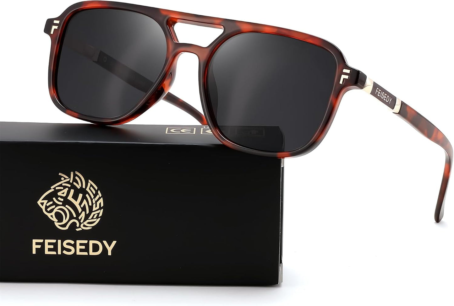 Tortoise Frame Grey Lens / 53 Millimeters | B0H2V1QXBR | FEISEDY Retro Polarized Aviator Square Sunglasses for Women Men UV400 B0357