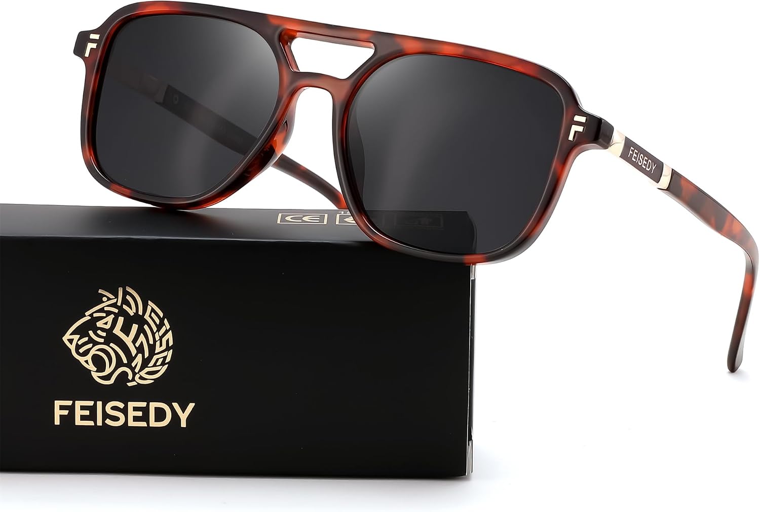 Tortoise Frame Grey Lens / 53 Millimeters | B0H2V1QXBR | FEISEDY Retro Polarized Aviator Square Sunglasses for Women Men UV400 B0357