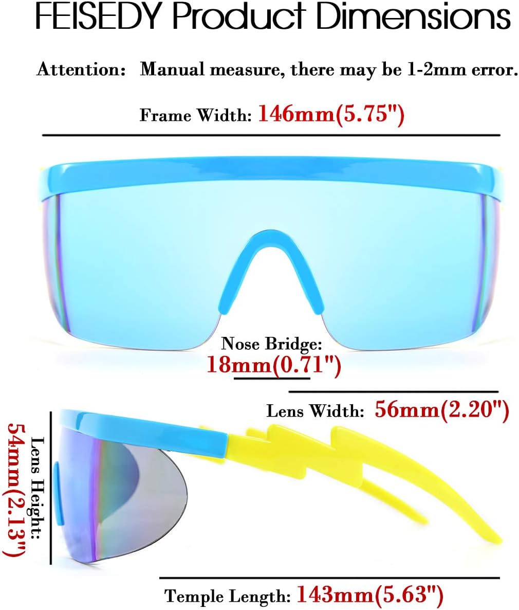 商品图片 69 | B096SD9GGG | FEISEDY Oversized Mirror Shield Sport 80s Sunglasses Ski Goggles Flat Top One Piece Futuristic Visor Women Men B2522