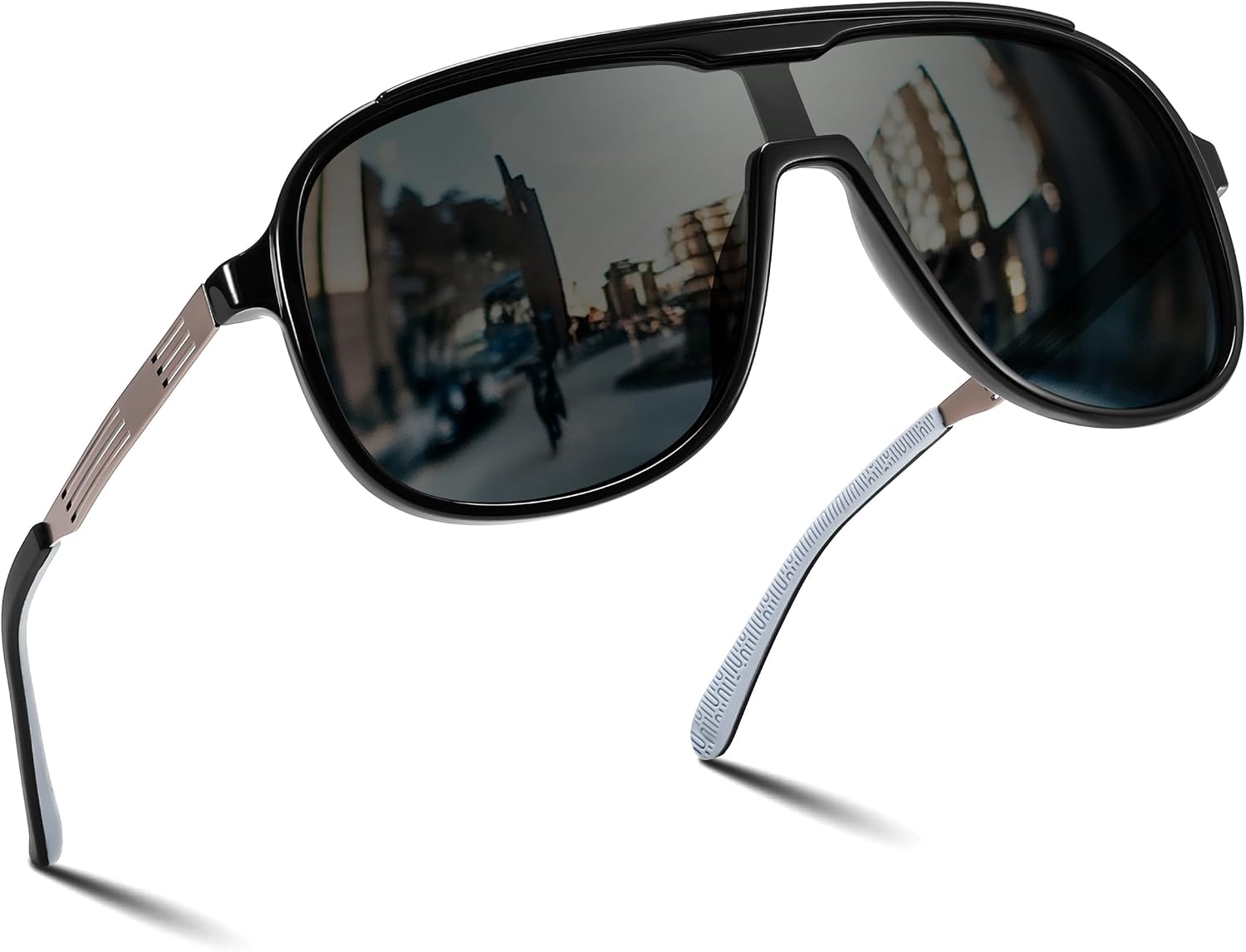 Black Frame and Grey Lens / 58 Millimeters | B0DSV5SHBZ | FEISEDY Polarized Sunglasses Men Women Mirrored One Piece Lens B0277