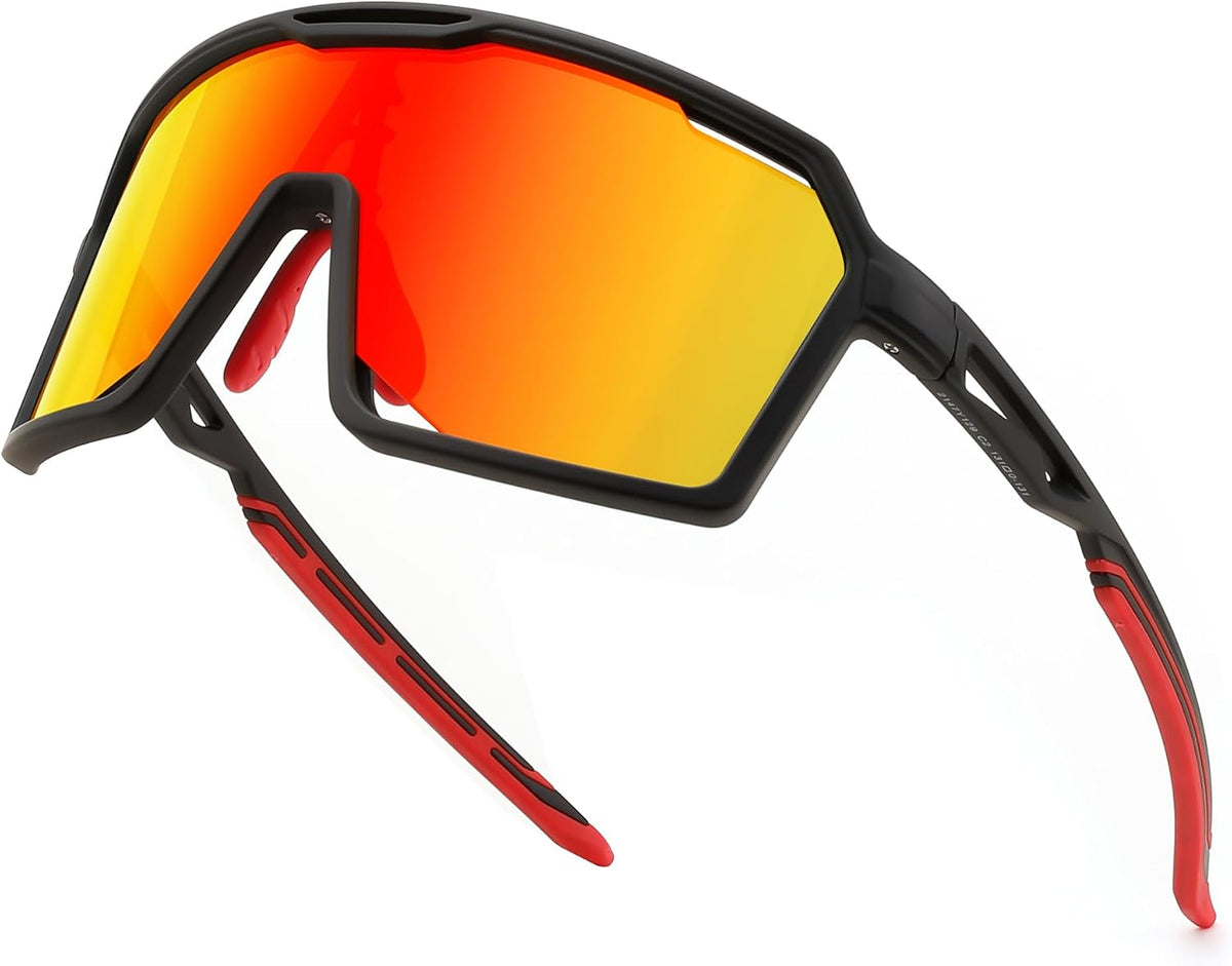 Black Frame Red Mirrored Lens / Large | B0D2XCPJL6 | FEISEDY Sports Cycling Sunglasses for Men Women, UV400 Protection Baseball Running Fishing Biking B0168