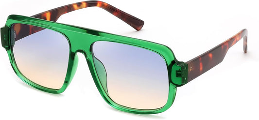 Tortoise N Green/Ocean Blue / 55 Millimeters | B0H8SYP4BG | FEISEDY Retro Square Aviator Sunglasses For Women Men Vintage Trendy Flat Top Sun Glasses B0465