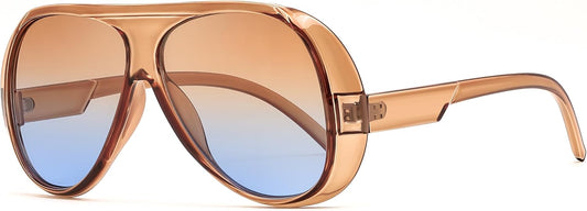 FEISEDY Retro Oversized Aviator Sunglasses Womens Men Trendy Vintage 70s Style Big Square Shield B0344 | RED Series - Brown Frame Brown Gradient Blue Lens
