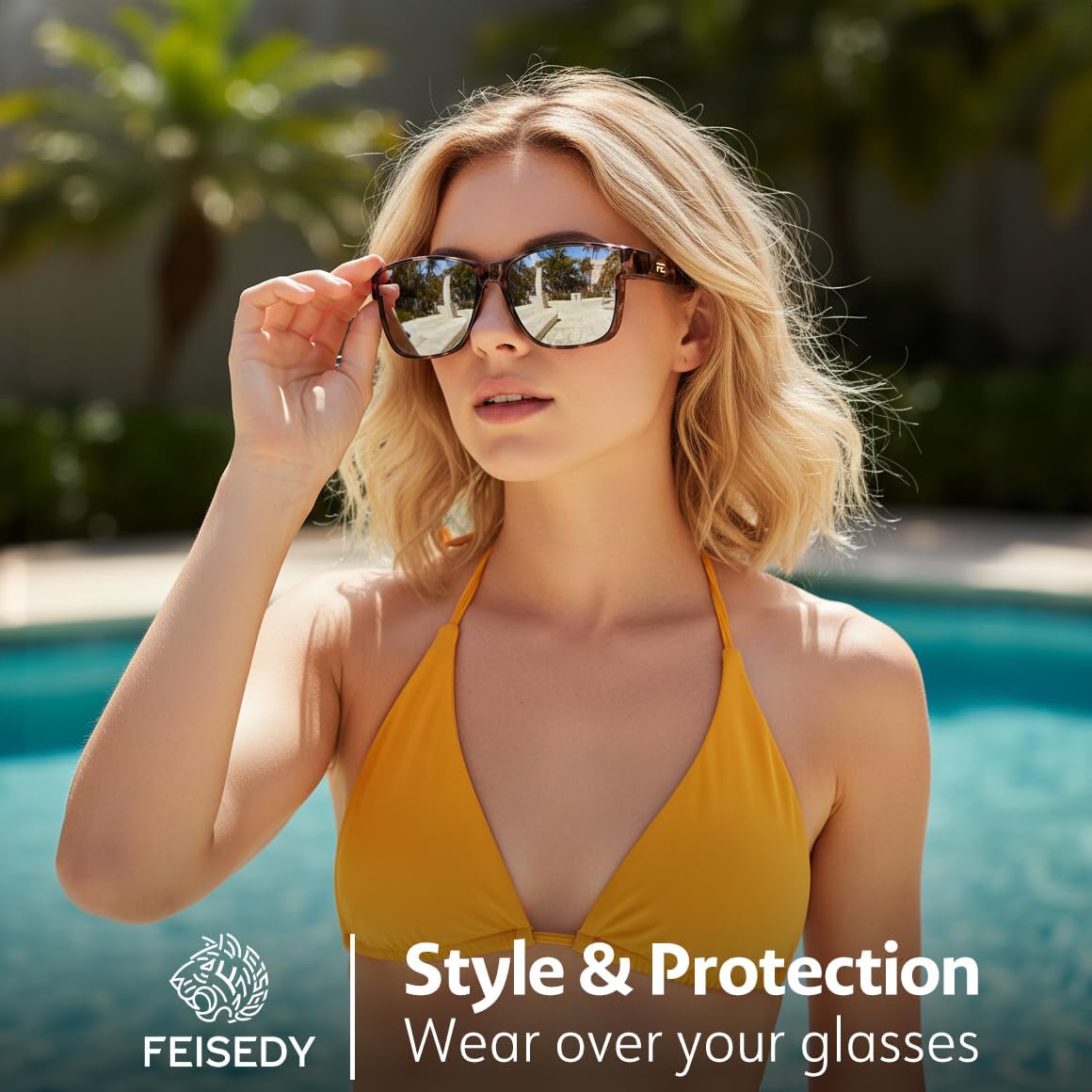 商品图片 2 | B0GQH1CMTJ | FEISEDY Fit Over Glasses Polarized Sunglasses Oversized Square UV400 B0250