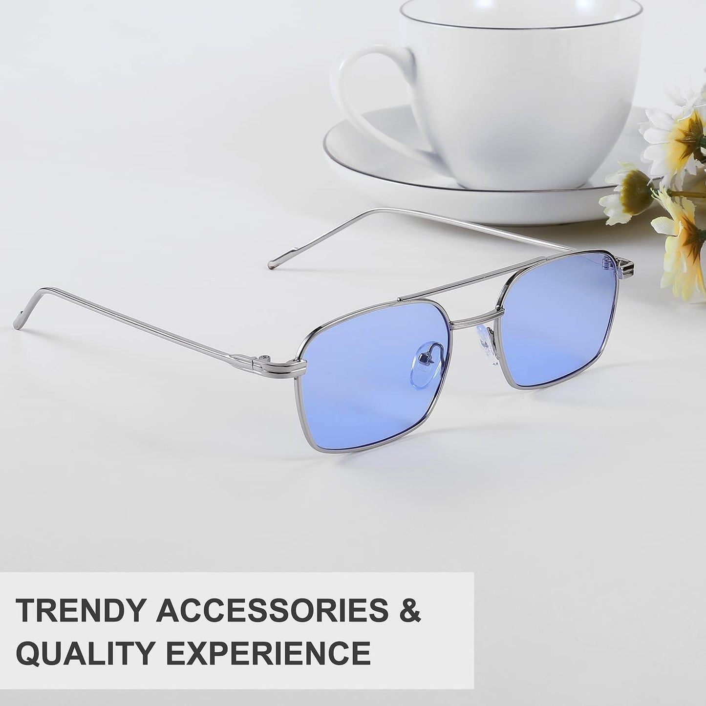 商品图片 11 | B09GKB6G1G | FEISEDY Fashion Square Aviator Sunglasses Women Men Trendy Retro Metal Frame Sun Glasses Candy Color Lens B1036
