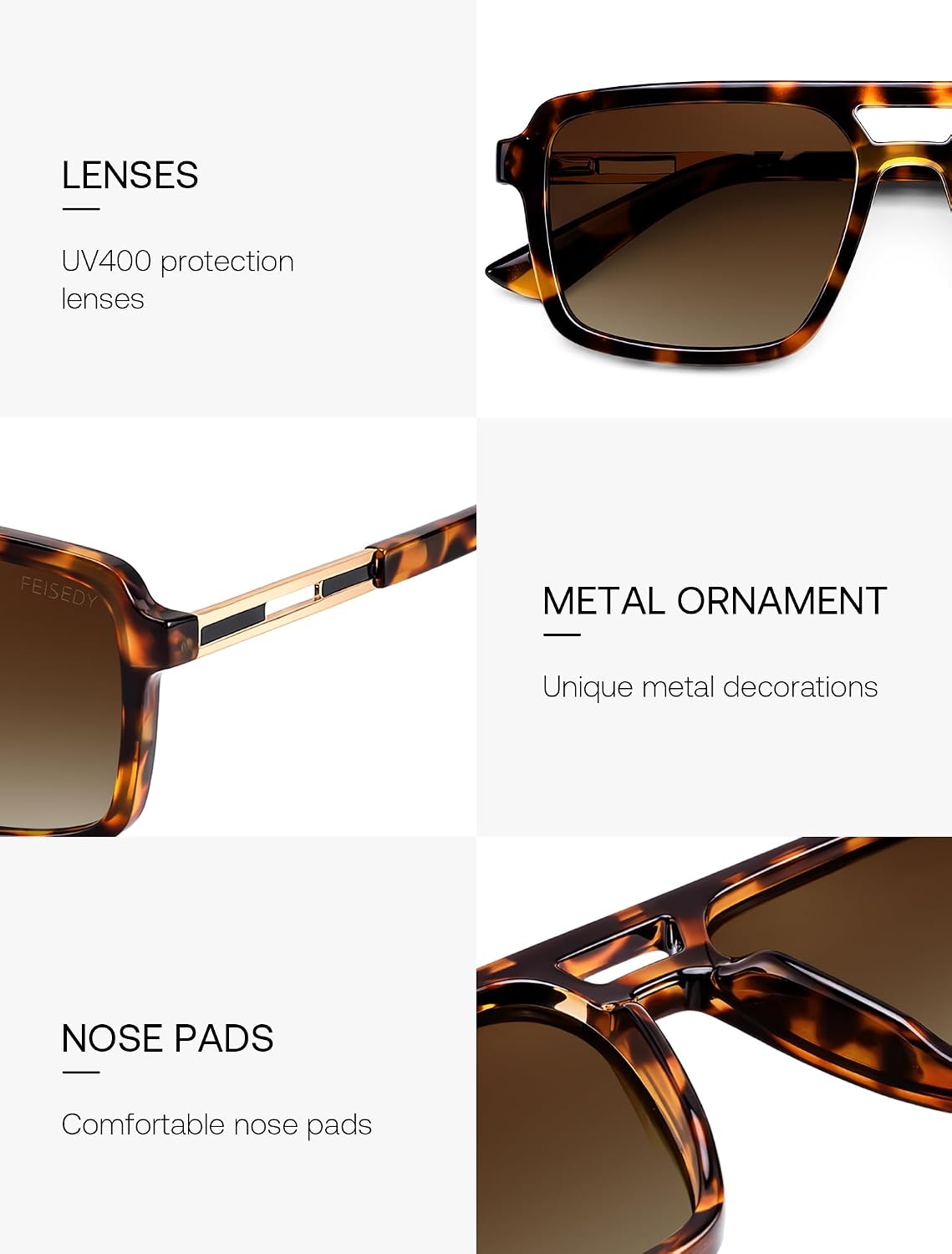 ÉÌƷͼƬ 26 | B0GLNFSYQ5 | FEISEDY Retro Aviator Polarized Square Sunglasses for Men Women B0377