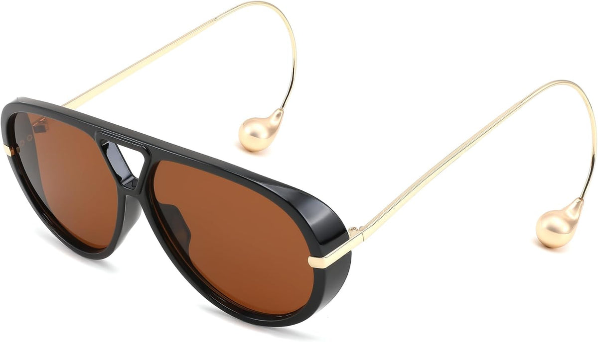 Black/Tea / 62 Millimeters | B0F8N9GCSG | FEISEDY Oversized Aviator Sunglasses With Earring Design for Women Large Big Frame Luxury Designer Shades for Ladies B0296