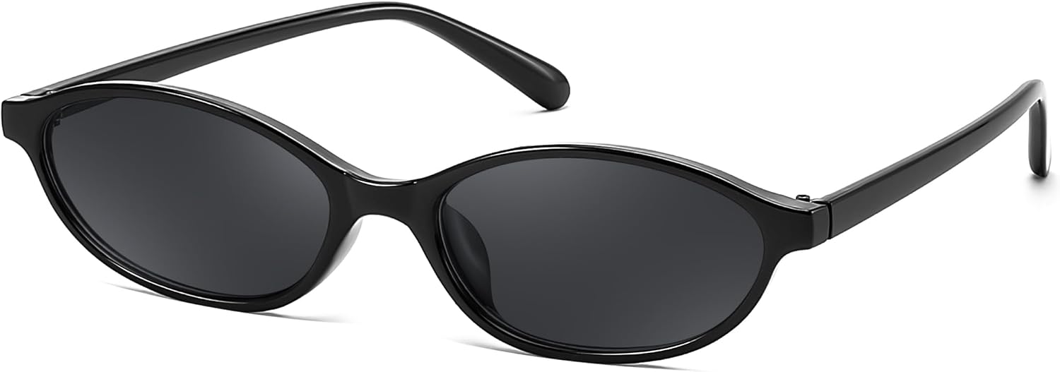 Black/Black / 54 Millimeters | B0DMN69R27 | FEISEDY Retro Oval Cat Eye Sunglasses for Women 90s Narrow Lightweight Shades Y2k Trendy Sunnies B0257