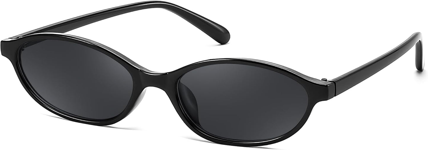 Black/Black / 54 Millimeters | B0DMN69R27 | FEISEDY Retro Oval Cat Eye Sunglasses for Women 90s Narrow Lightweight Shades Y2k Trendy Sunnies B0257