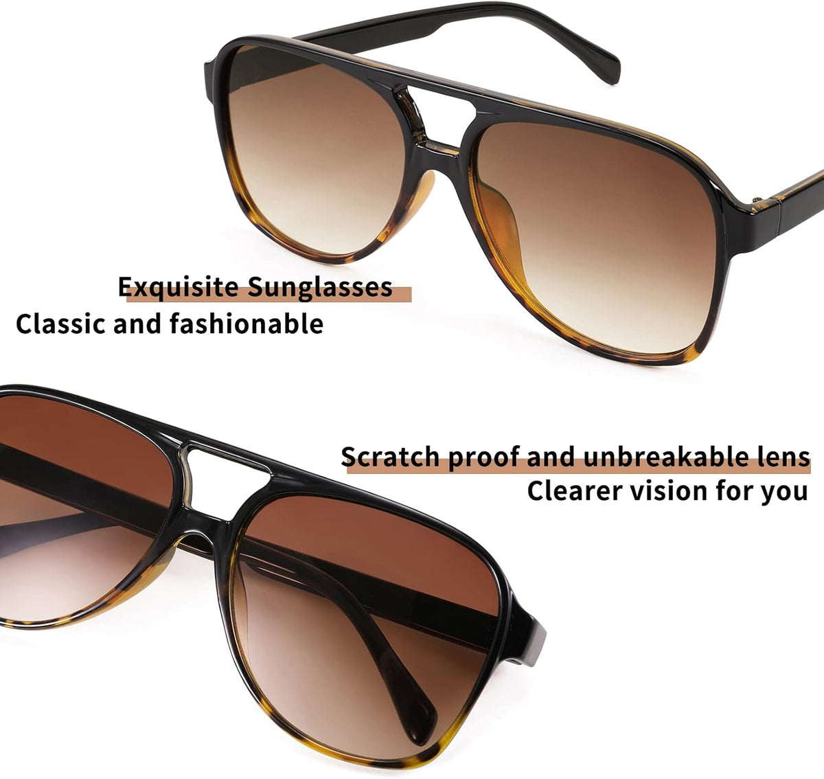 ÉÌƷͼƬ 24 | B0CB543WBD | FEISEDY Vintage Retro 70s Plastic Aviator Sunglasses Women Men Classic Large Squared Frame B2751
