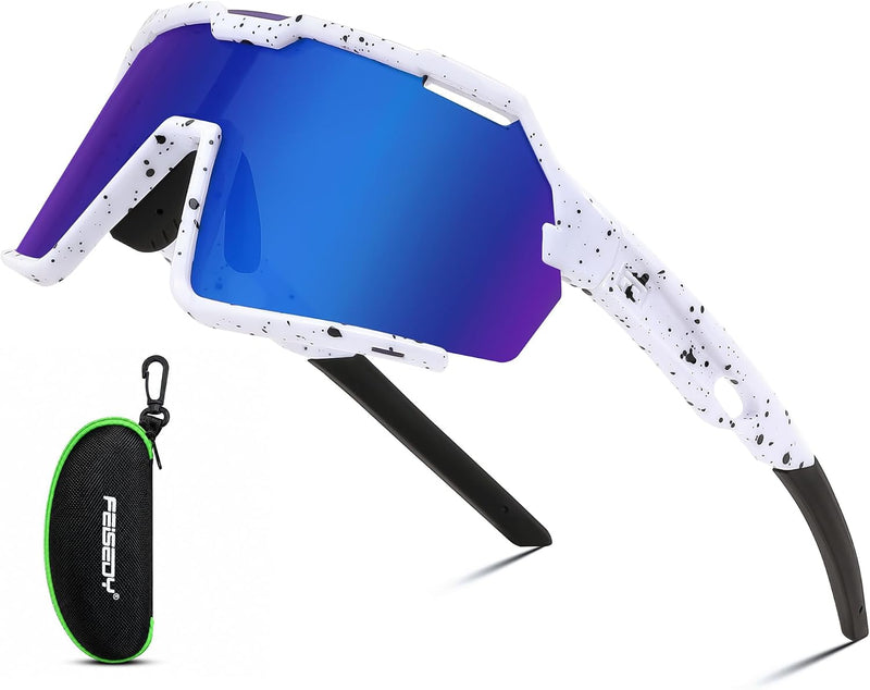 White Frame Dark Blue Mirrored Lens | B0F32C9J2Q | FEISEDY Polarized Kids Sunglasses Youth Sports Cycling Shades,UV400 Protection For Teens Baseball Tennis Sunglasses B0092