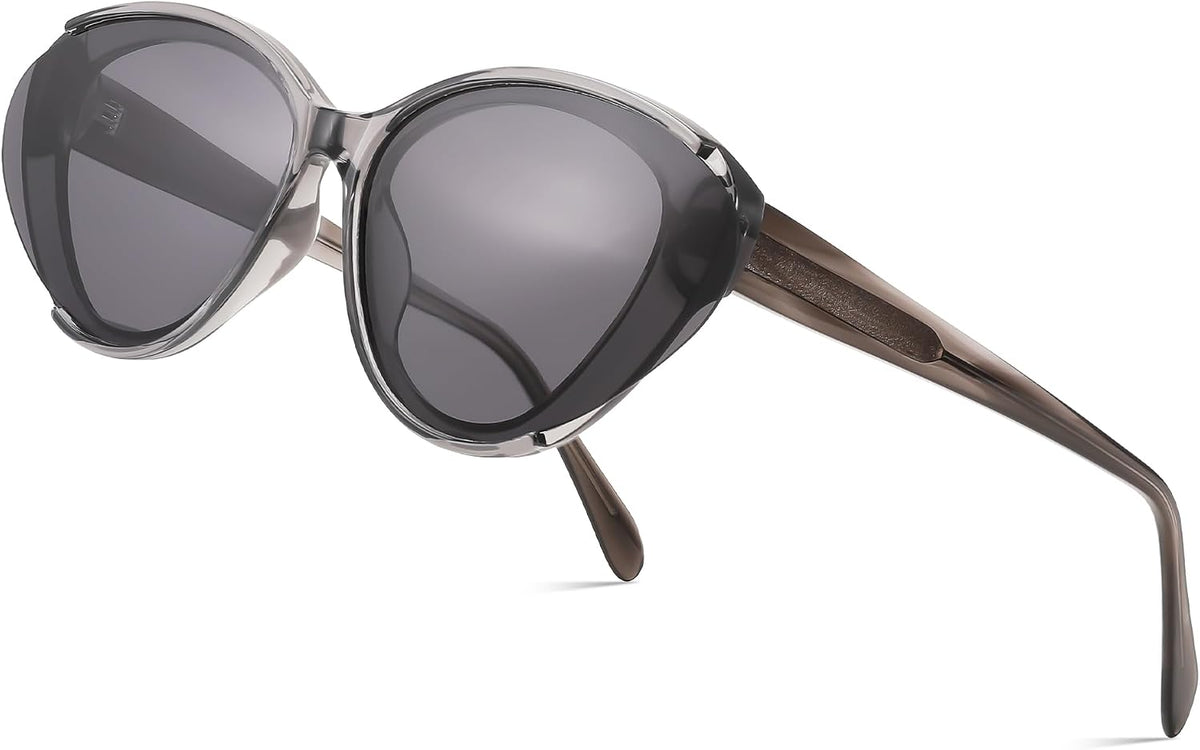 Grey Frame & Black Lens / 53mm Millimeters | B0D6YKG4QR | FEISEDY Retro Polarized Cat Eye Sunglasses Women Trendy Mirrored Classic Designer Sunglasses UV Protection B0197