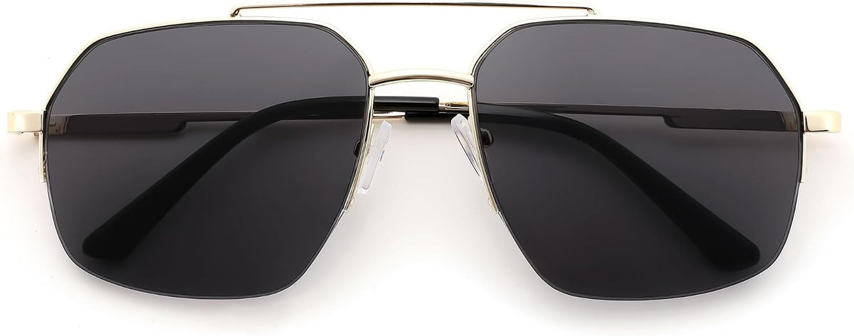 Black / 58 Millimeters | B0GL217MQY | FEISEDY Retro Aviator Sunglasses Men Women Trendy Semi-Rimless B0383