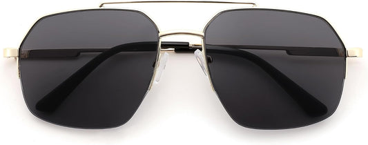 Black / 58 Millimeters | B0GL217MQY | FEISEDY Retro Aviator Sunglasses Men Women Trendy Semi-Rimless B0383