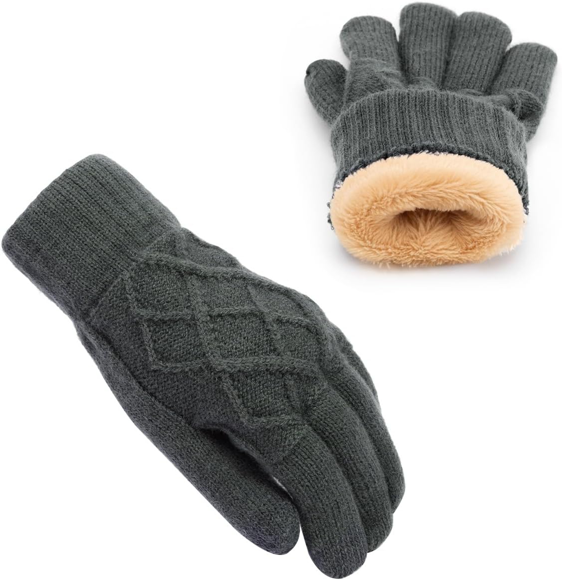 商品图片 2 | B0FSRSZK9V | Winter Gloves for Men Women, Double-Layer Fleece Lined Hand Warmers, Touchscreen Thermal Knit Gloves